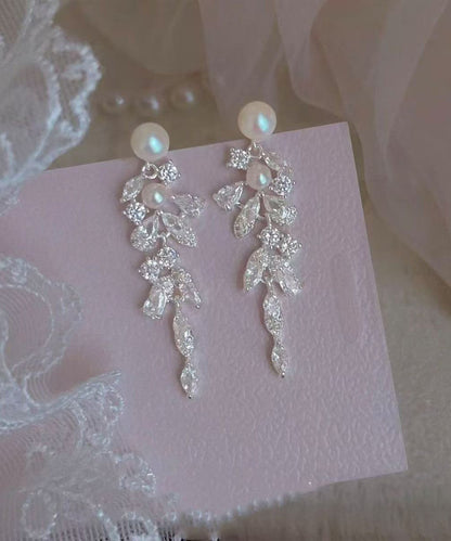 Elegant Silk Imitation Pearl Alloy Zircon Tassel Drop Earrings