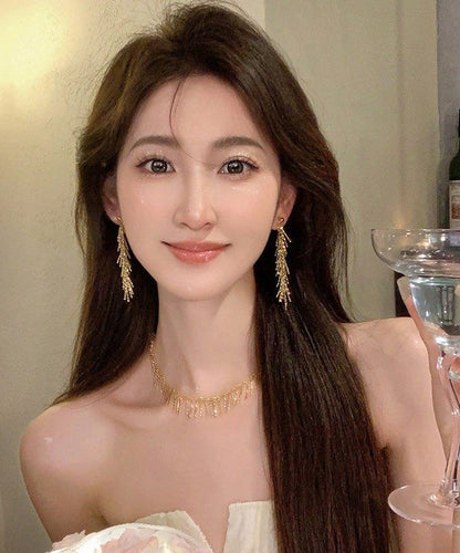 Elegant Silk Metal Zircon Tassel Drop Earrings