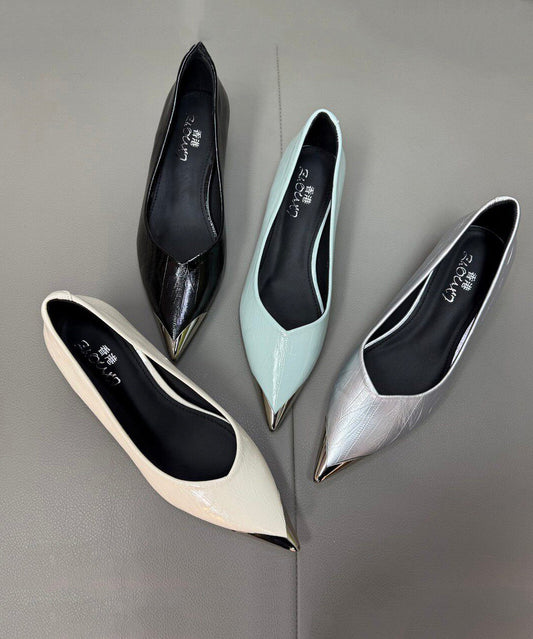 Elegant Splicing Chunky Beige Faux Leather Pointed Toe