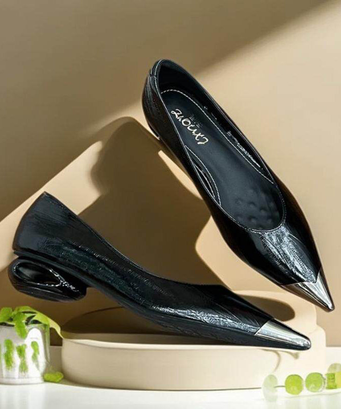 Elegant Splicing Chunky Beige Faux Leather Pointed Toe