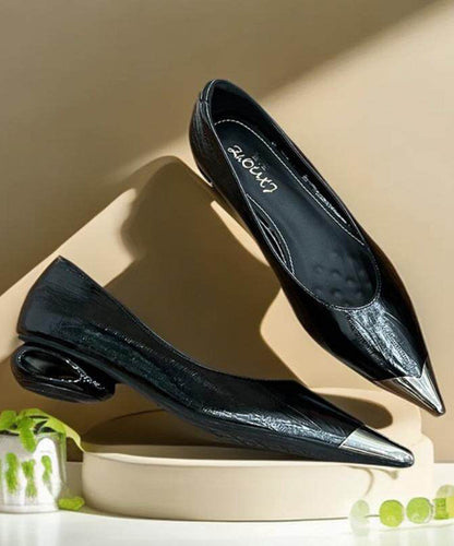 Elegant Splicing Chunky Beige Faux Leather Pointed Toe