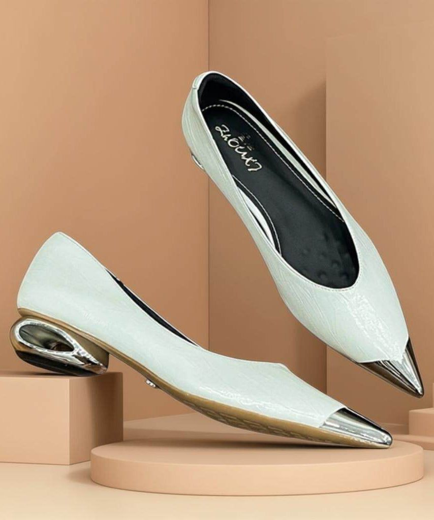 Elegant Splicing Chunky Beige Faux Leather Pointed Toe
