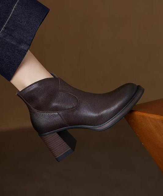 Elegant Splicing Chunky Boots Brown Sheepskin