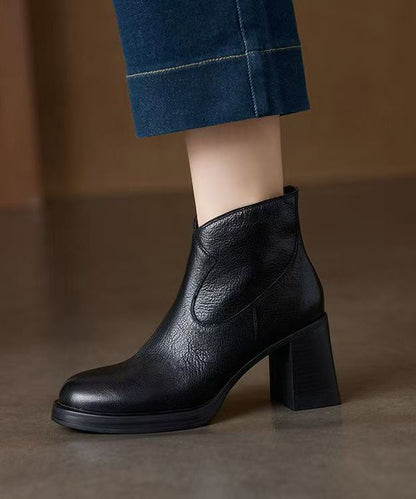 Elegant Splicing Chunky Boots Brown Sheepskin