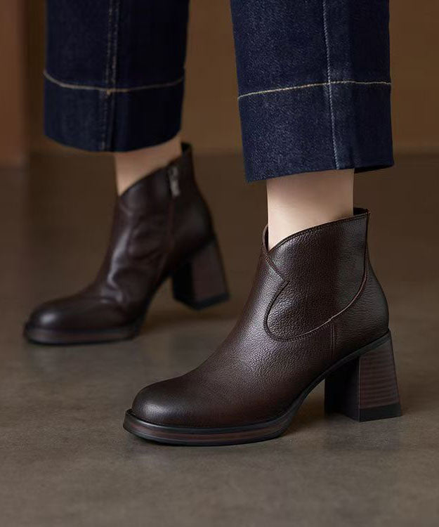 Elegant Splicing Chunky Boots Brown Sheepskin