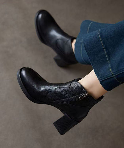 Elegant Splicing Chunky Boots Brown Sheepskin