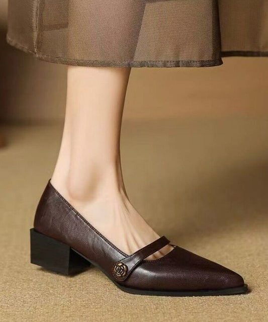 Elegant Splicing Chunky High Heels Black Faux Leather Pointed Toe