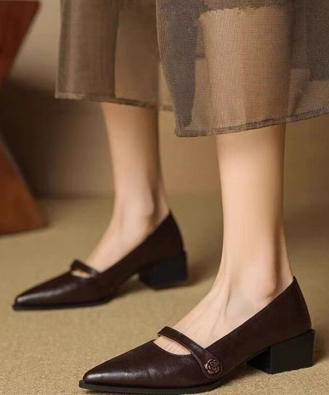 Elegant Splicing Chunky High Heels Black Faux Leather Pointed Toe