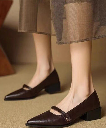 Elegant Splicing Chunky High Heels Black Faux Leather Pointed Toe
