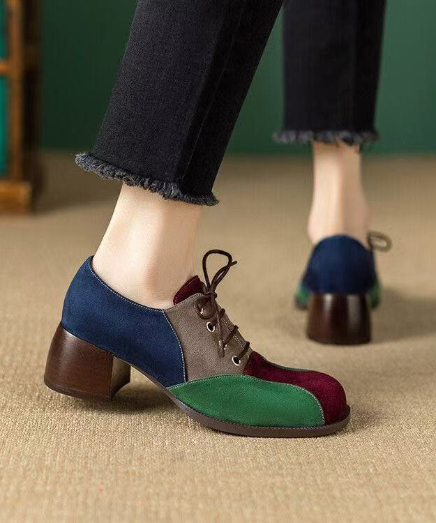 Elegant Splicing Chunky High Heels ColorblockC Faux Leather
