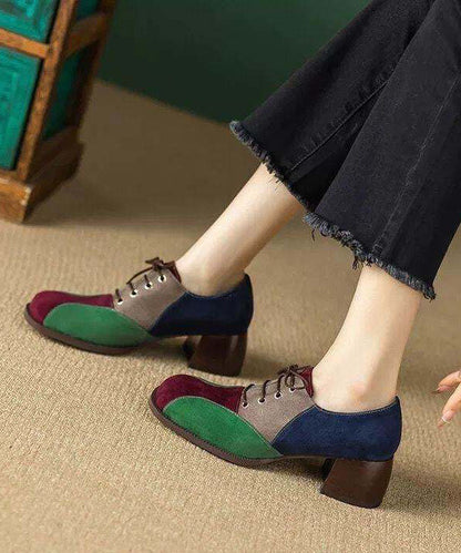 Elegant Splicing Chunky High Heels ColorblockC Faux Leather