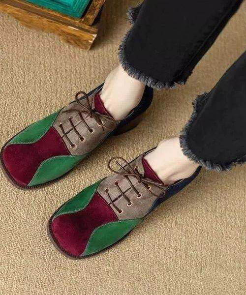Elegant Splicing Chunky High Heels ColorblockC Faux Leather