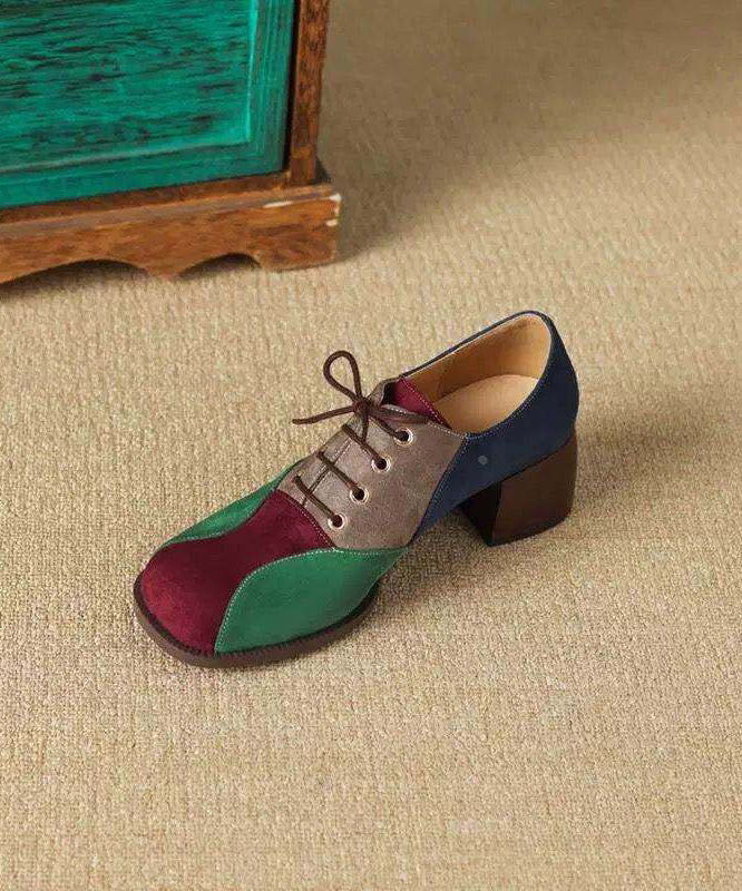Elegant Splicing Chunky High Heels ColorblockC Faux Leather