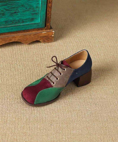 Elegant Splicing Chunky High Heels ColorblockC Faux Leather
