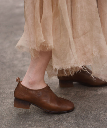 Elegant Splicing Chunky Shoes Camel Cowhide Leather