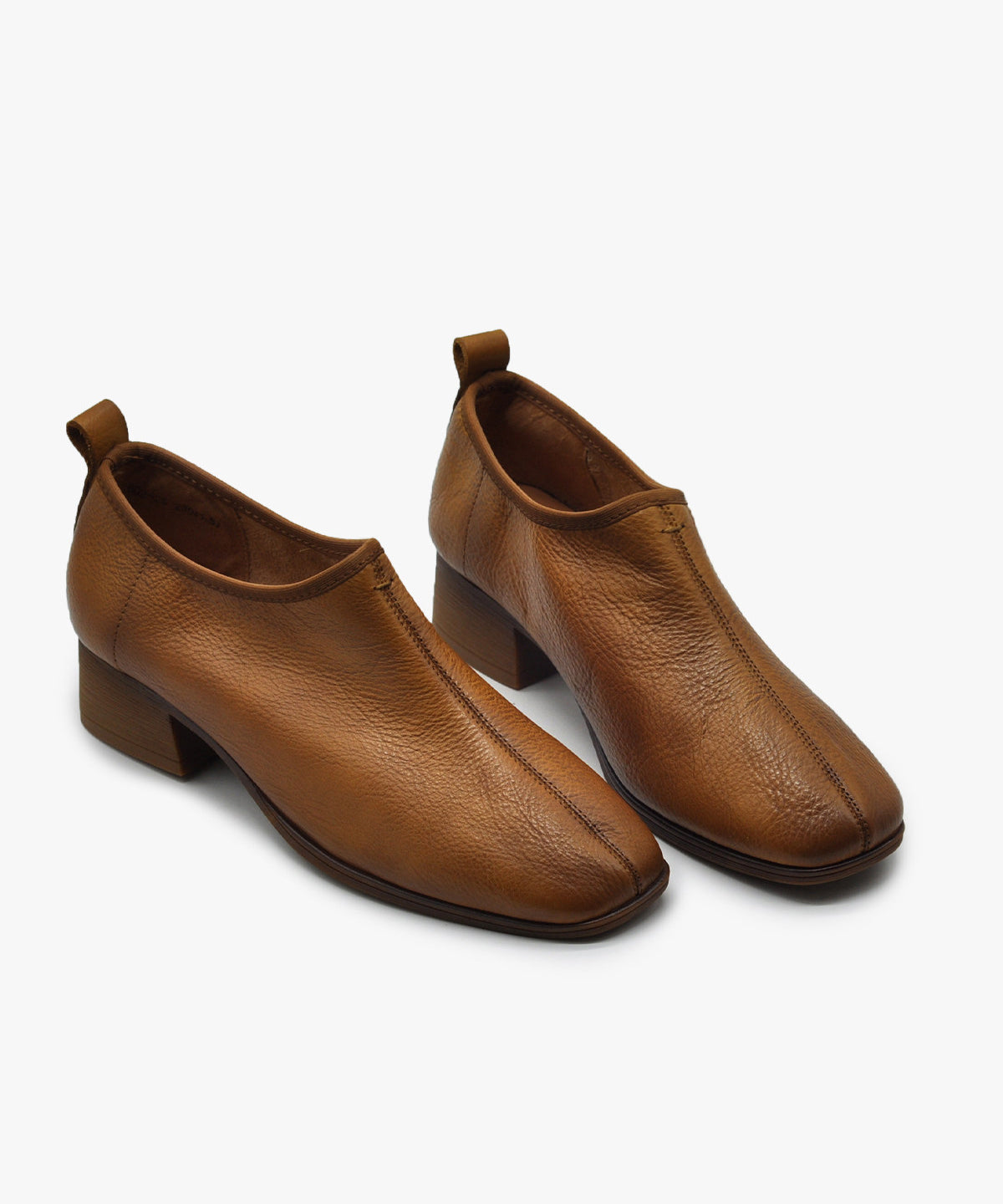 Elegant Splicing Chunky Shoes Camel Cowhide Leather