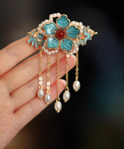 Elegant Sterling Silver Overgild Butterfly Floral Tassel Hairpin