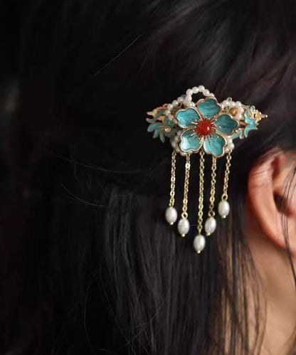 Elegant Sterling Silver Overgild Butterfly Floral Tassel Hairpin