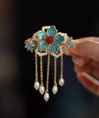 Elegant Sterling Silver Overgild Butterfly Floral Tassel Hairpin