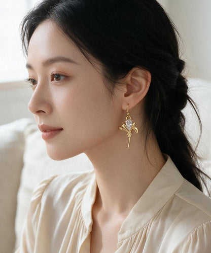 Elegant Stylish Gold Zircon Metal Drop Earrings