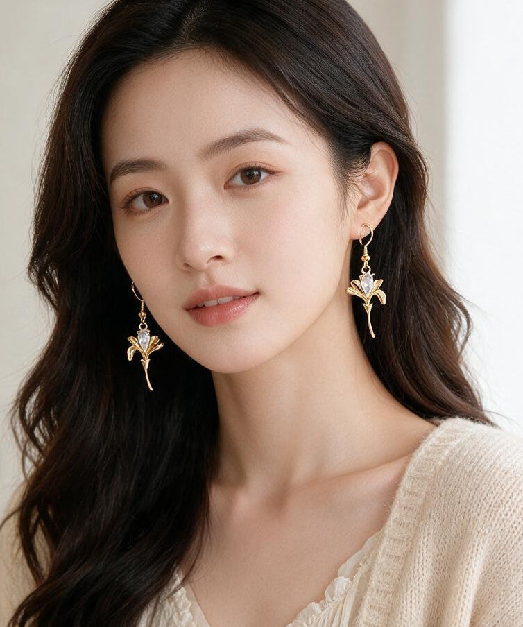 Elegant Stylish Gold Zircon Metal Drop Earrings