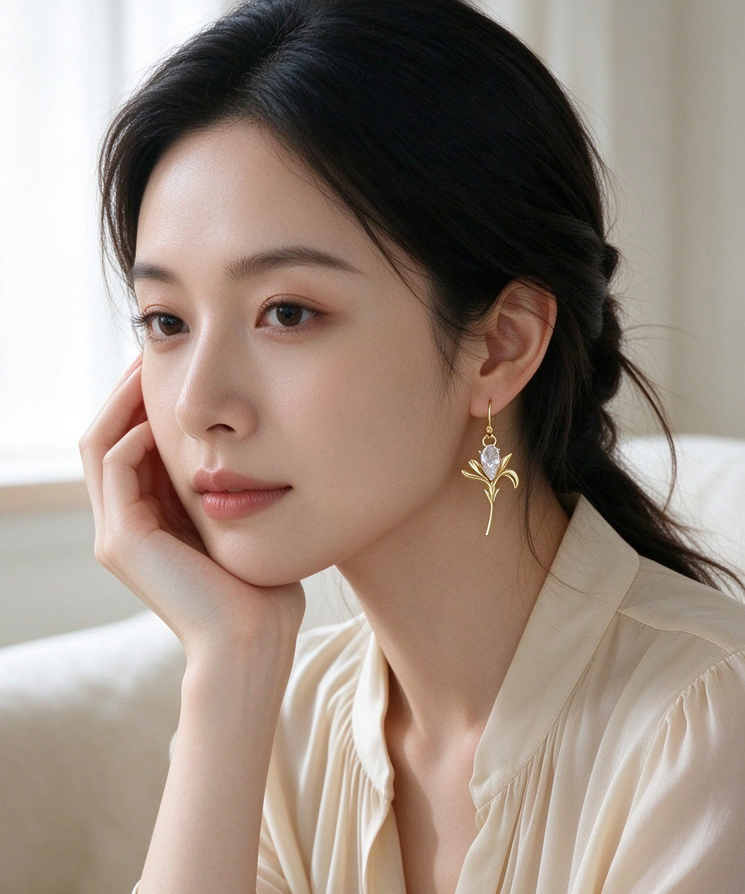 Elegant Stylish Gold Zircon Metal Drop Earrings