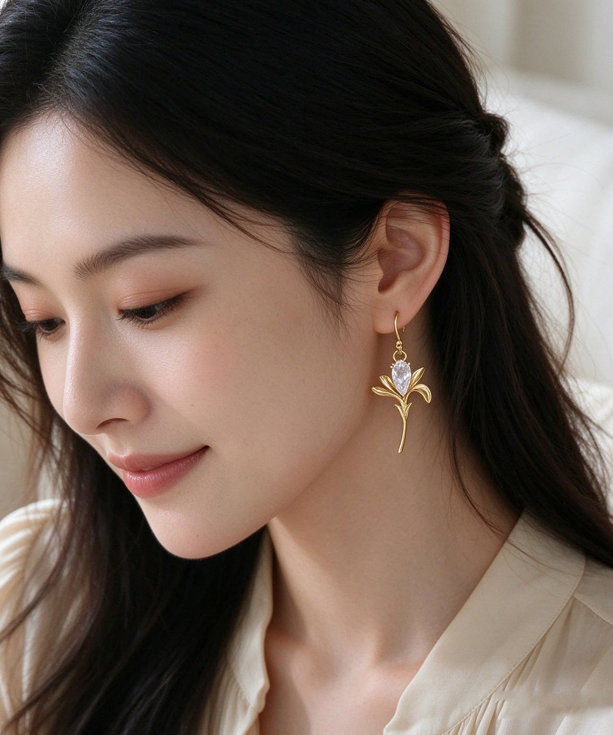 Elegant Stylish Gold Zircon Metal Drop Earrings