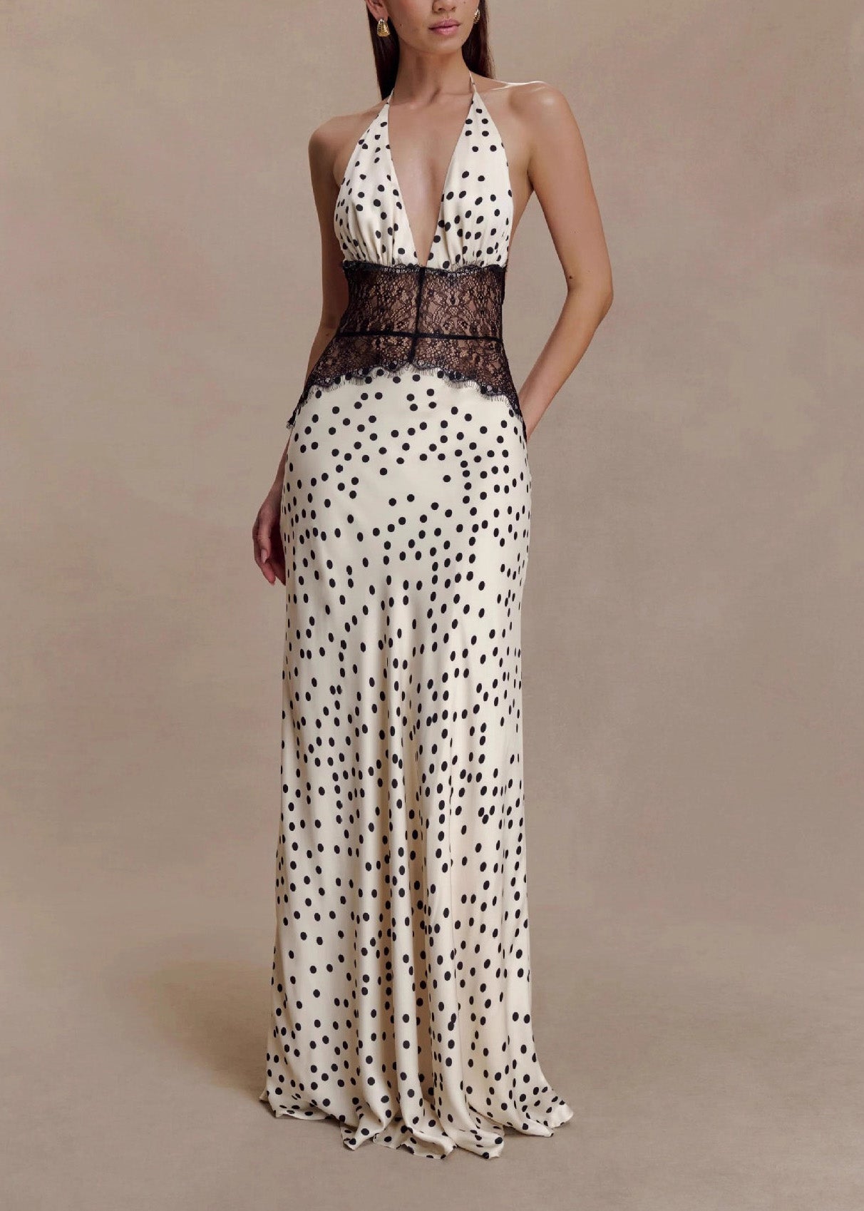 Elegant V Neck Lace Patchwork Backless Silk Dresses Summer