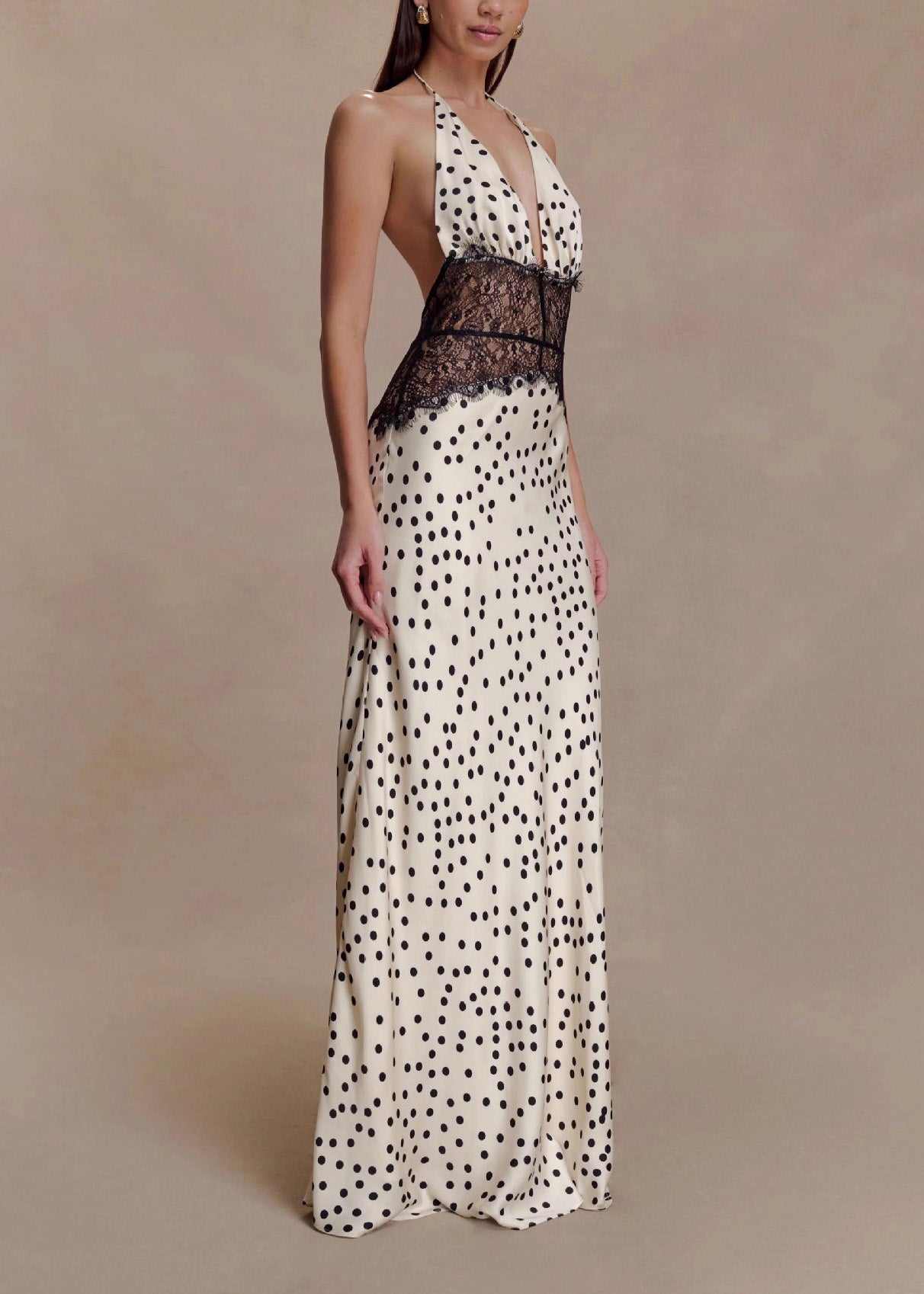 Elegant V Neck Lace Patchwork Backless Silk Dresses Summer