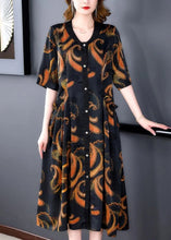Load image into Gallery viewer, Elegant V Neck Print Button Silk Maxi Shirts Dresses Summer