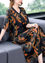 Load image into Gallery viewer, Elegant V Neck Print Button Silk Maxi Shirts Dresses Summer