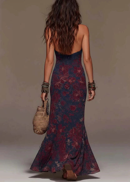 Elegant V Neck Print Lace Patchwork Cotton Vacation Dresses Sleeveless