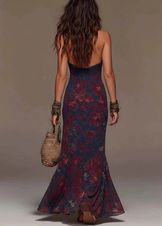 Elegant V Neck Print Lace Patchwork Cotton Vacation Dresses Sleeveless
