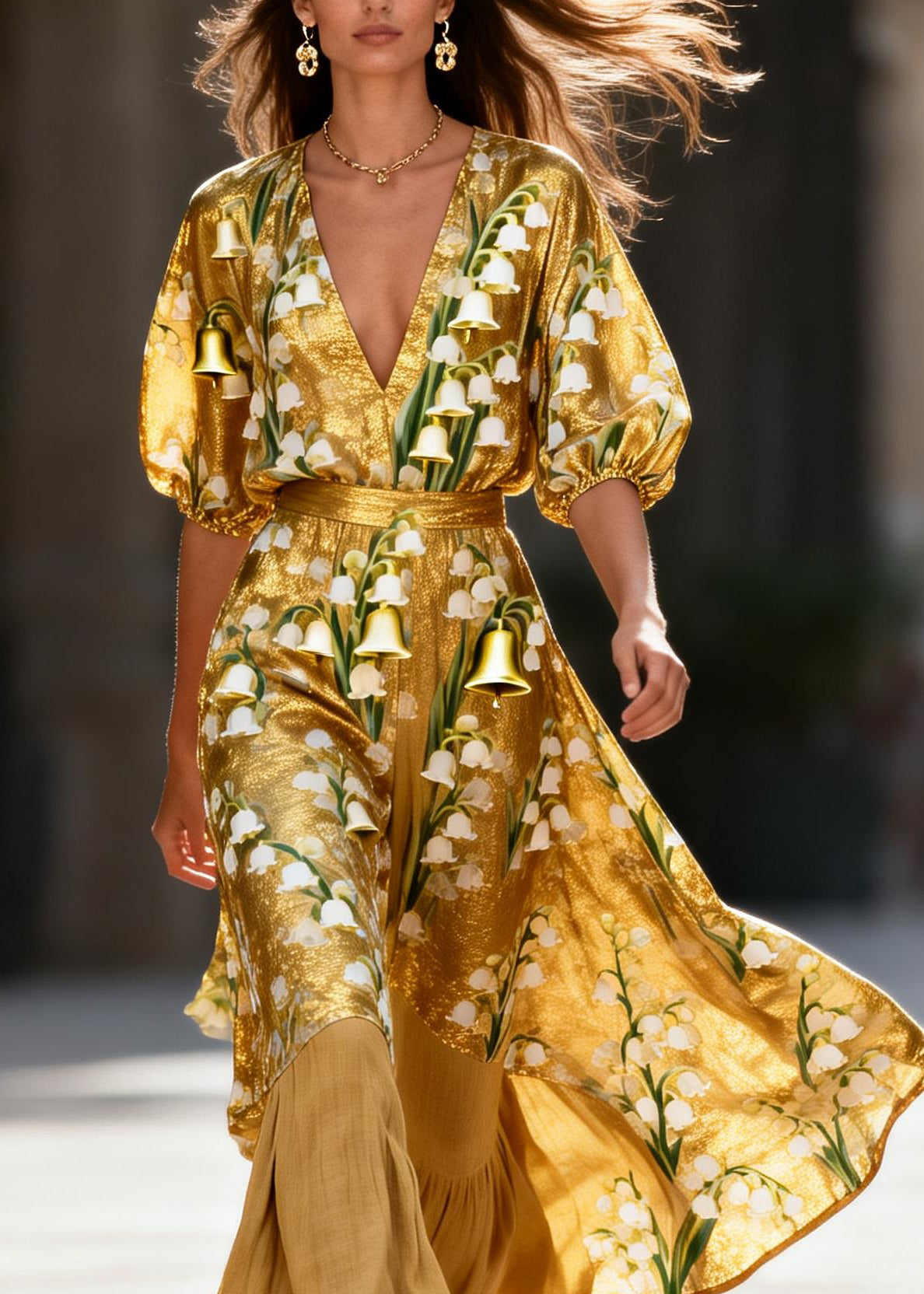Elegant V Neck Print Patchwork Linen Silk Two Pieces Set Summer