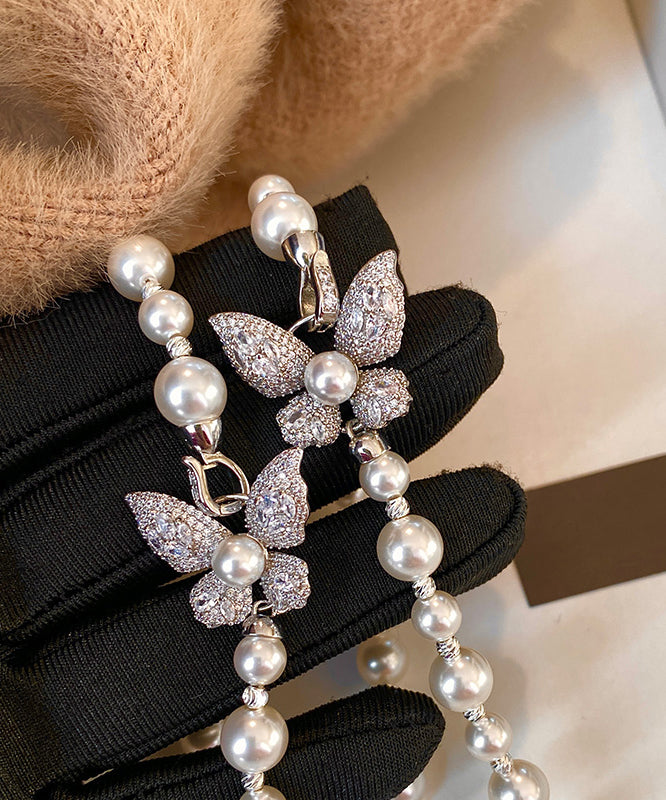 Elegant Versatile Zircon Butterfly Pearl Necklace