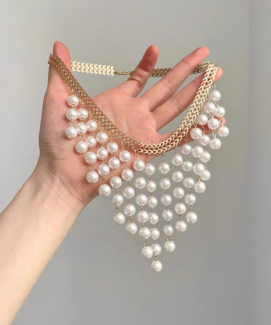 Elegant White Alloy Chain Grapes Pearl Tassel Pendant Necklace