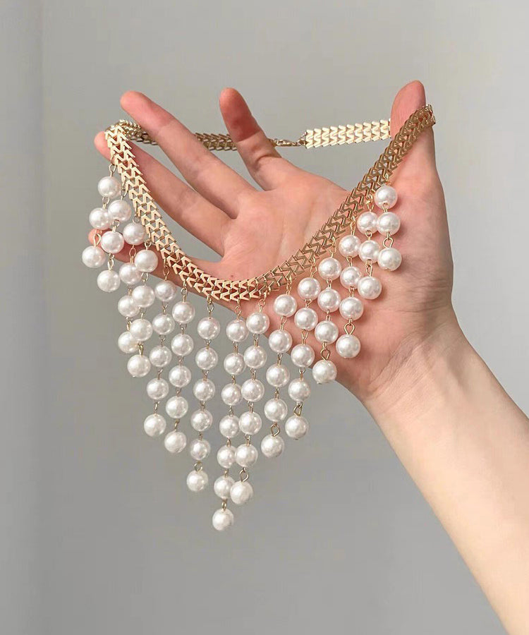 Elegant White Alloy Chain Grapes Pearl Tassel Pendant Necklace