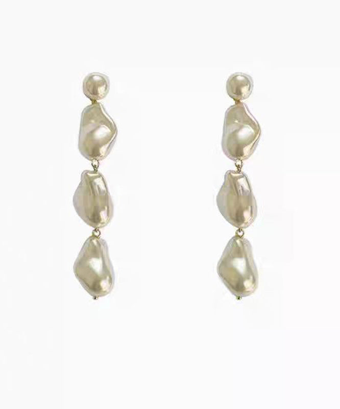 Elegant White Alloy Pearl Tassel Drop Earrings