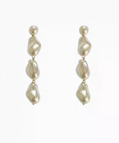 Elegant White Alloy Pearl Tassel Drop Earrings
