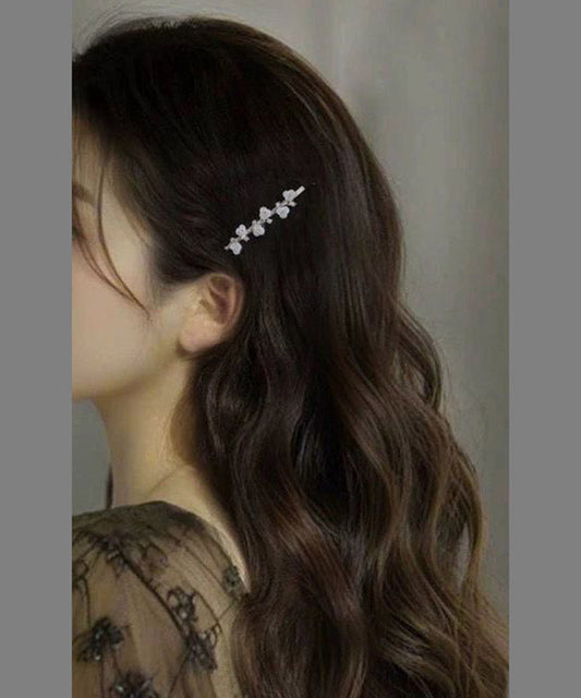 Elegant White Alloy Zircon Colored Glaze Floral A Pair Hairpin