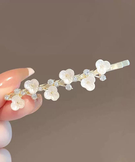 Elegant White Alloy Zircon Colored Glaze Floral A Pair Hairpin