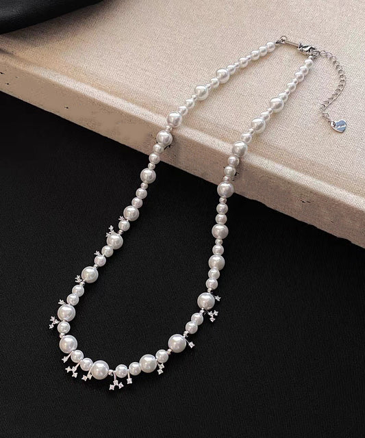 Elegant White Alloy Zircon Pearl Beading Gratuated Bead Necklace