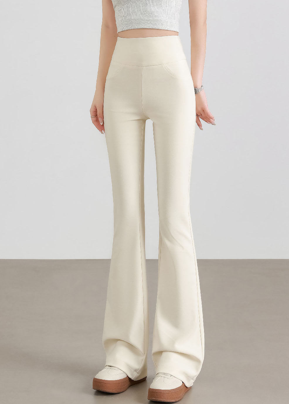 Elegant White Butt Scrunch Cotton Flare Yoga Pants Fall
