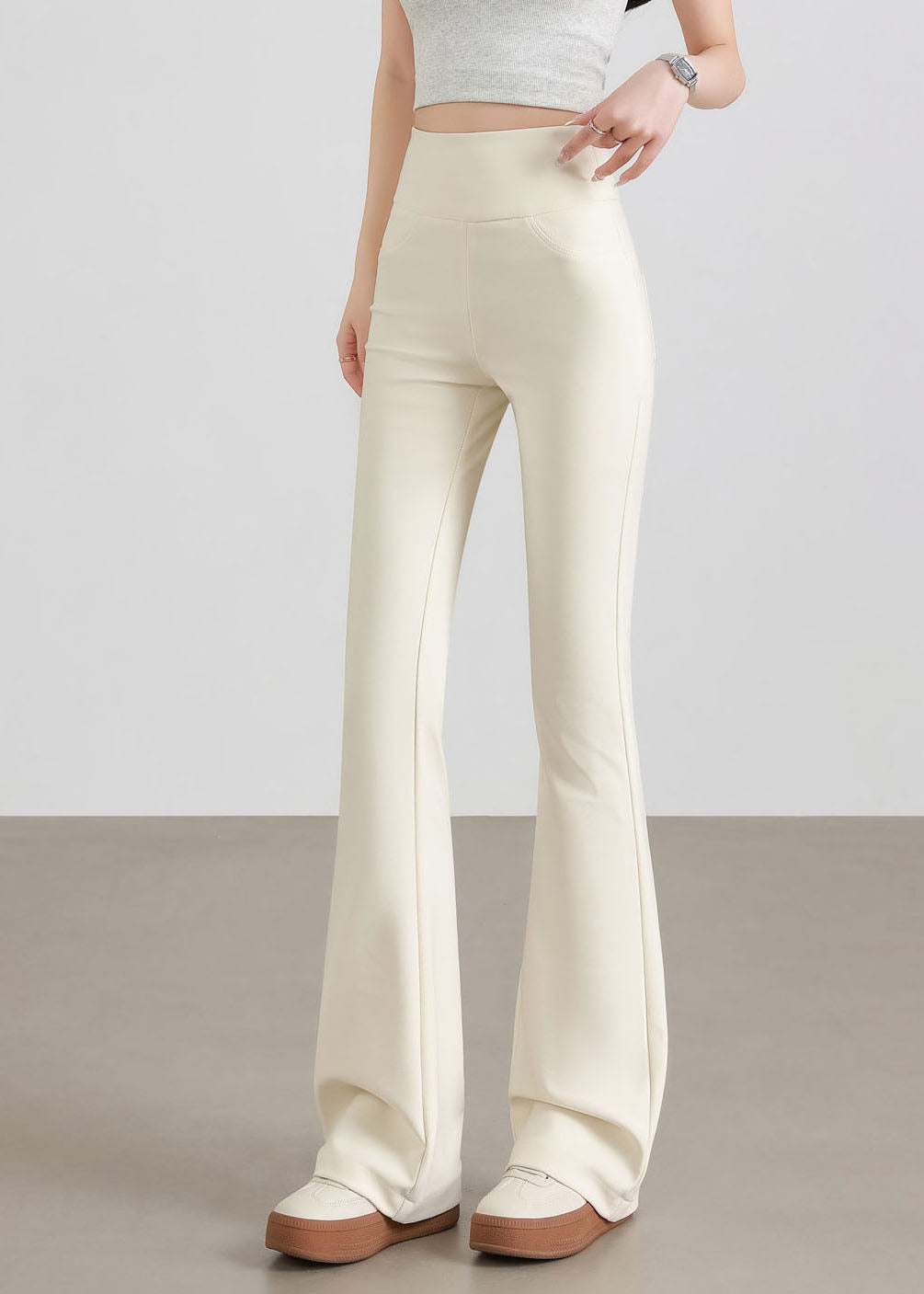 Elegant White Butt Scrunch Cotton Flare Yoga Pants Fall