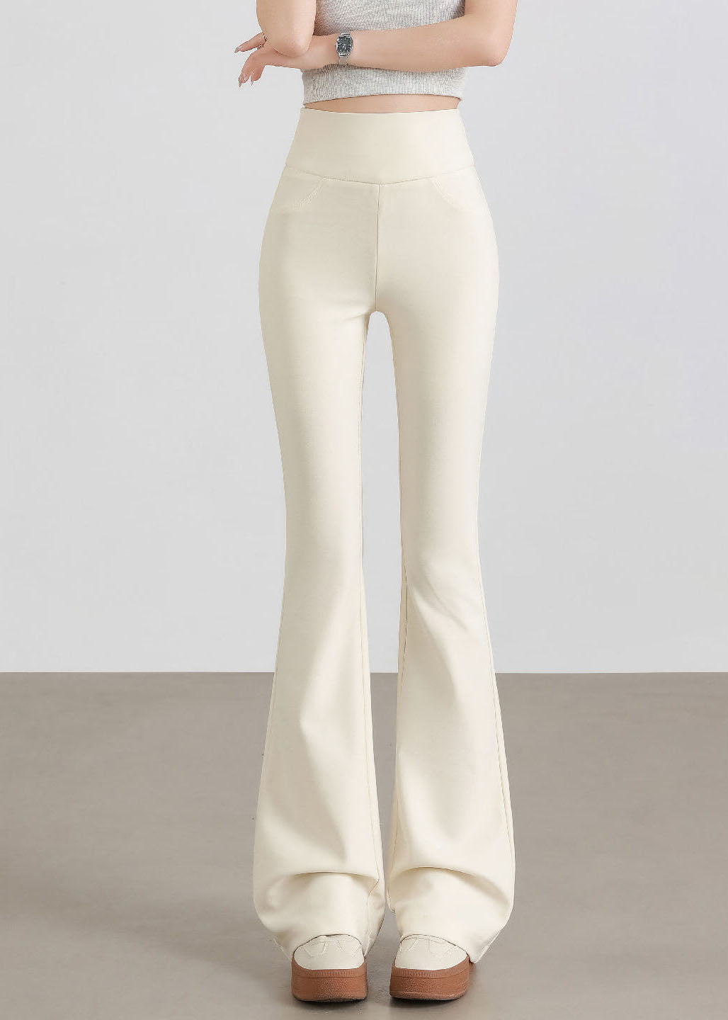Elegant White Butt Scrunch Cotton Flare Yoga Pants Fall