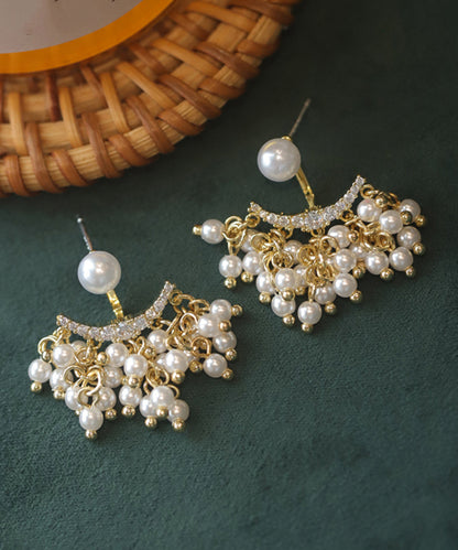 Elegant White Copper Alloy Acrylic Pearl Tassel Stud Earrings