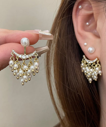 Elegant White Copper Alloy Acrylic Pearl Tassel Stud Earrings