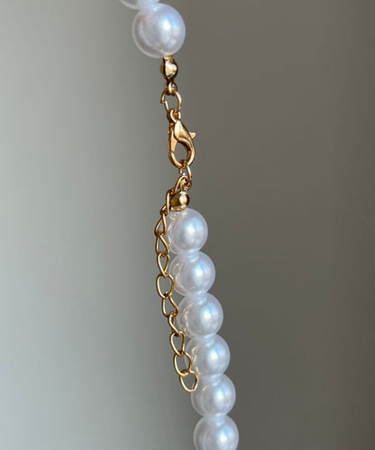 Elegant White Copper Overgild Asymmetrica Pearl Tassel Lariat Necklace