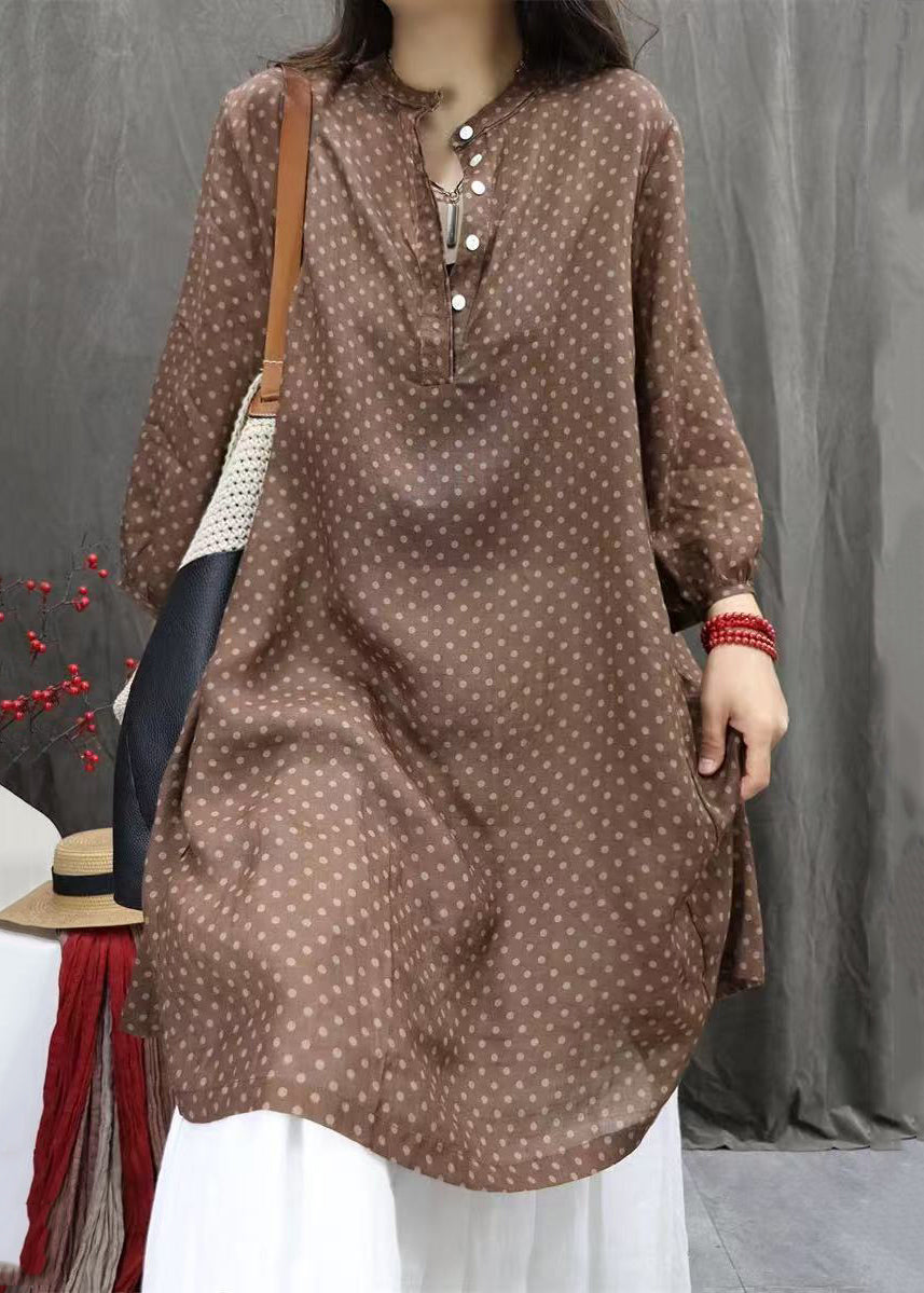 Elegant White Dot Button Pockets Cotton Shirts Dress Fall