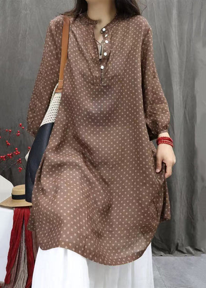 Elegant White Dot Button Pockets Cotton Shirts Dress Fall